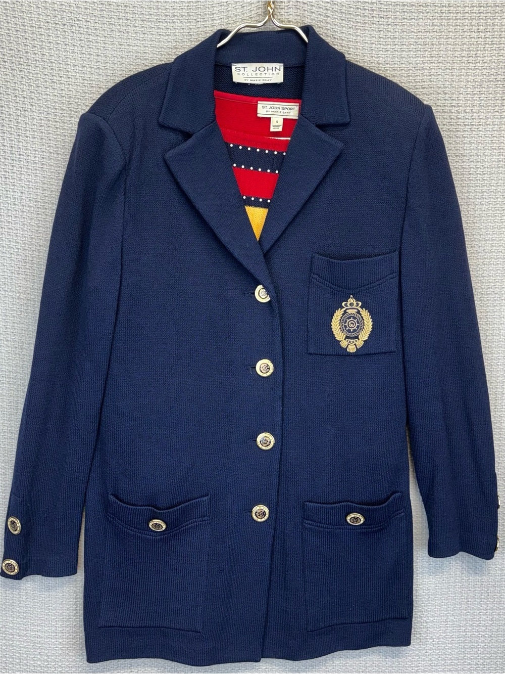 St. John Evening Navy Blue Nautical Blazer Jacket/Blouse Small USA Vintage Gold